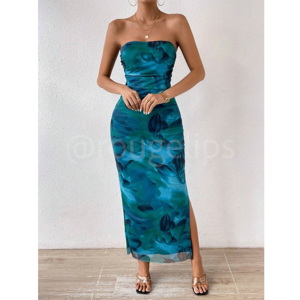 Rouge! Strapless Blue and Green Dress - Picture 3 of 7